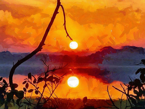 Mirrored Sunset White Modern Wood Framed Art Print with Double Matting by Medeiros, Celito