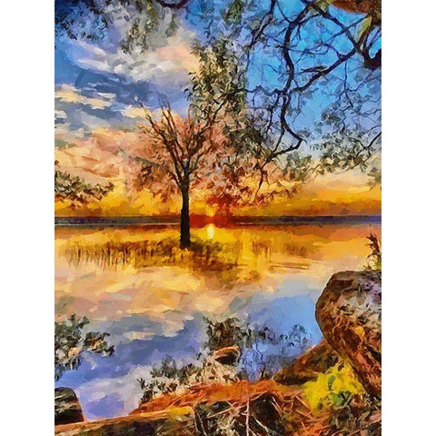 Tree in the Lake White Modern Wood Framed Art Print by Medeiros, Celito