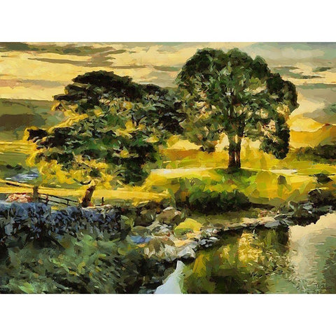 Green Landscape Black Modern Wood Framed Art Print with Double Matting by Medeiros, Celito