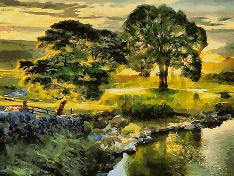 Green Landscape Black Ornate Wood Framed Art Print with Double Matting by Medeiros, Celito