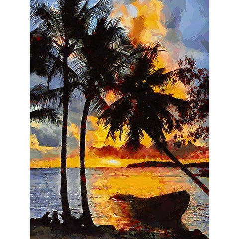 Boat under Palms Gold Ornate Wood Framed Art Print with Double Matting by Medeiros, Celito