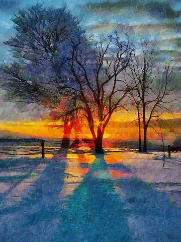 Sunrise in Frozen Landscape I White Modern Wood Framed Art Print with Double Matting by Medeiros, Celito