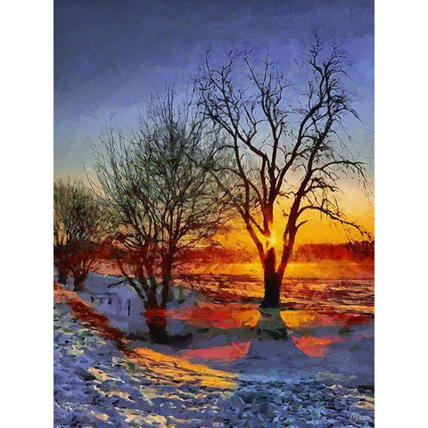 Sunrise in Frozen Landscape II Black Modern Wood Framed Art Print with Double Matting by Medeiros, Celito