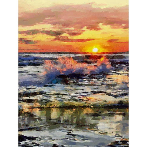 Waves under Sunset Gold Ornate Wood Framed Art Print with Double Matting by Medeiros, Celito