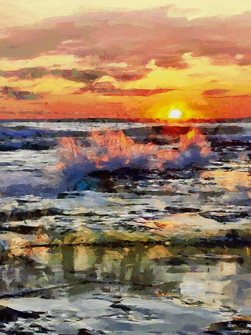 Waves under Sunset Black Ornate Wood Framed Art Print with Double Matting by Medeiros, Celito