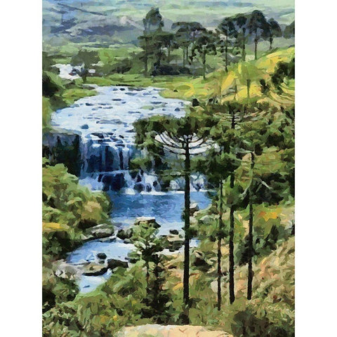 Nice Watterfall Gold Ornate Wood Framed Art Print with Double Matting by Medeiros, Celito