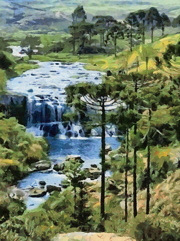 Nice Watterfall White Modern Wood Framed Art Print with Double Matting by Medeiros, Celito