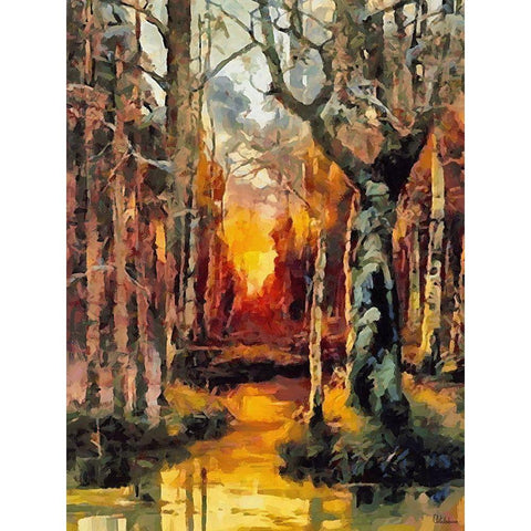 Bay in Autumn II Black Modern Wood Framed Art Print with Double Matting by Medeiros, Celito