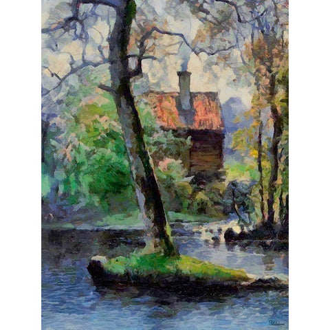 House near the Lake Black Modern Wood Framed Art Print by Medeiros, Celito