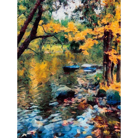 Boats on the River Black Modern Wood Framed Art Print by Medeiros, Celito