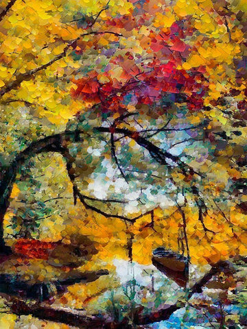 Autumn Lake with Boat White Modern Wood Framed Art Print with Double Matting by Medeiros, Celito