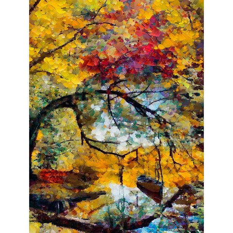 Autumn Lake with Boat Black Modern Wood Framed Art Print with Double Matting by Medeiros, Celito