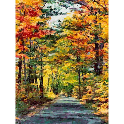 Golden Autumn Leaves Black Modern Wood Framed Art Print with Double Matting by Medeiros, Celito