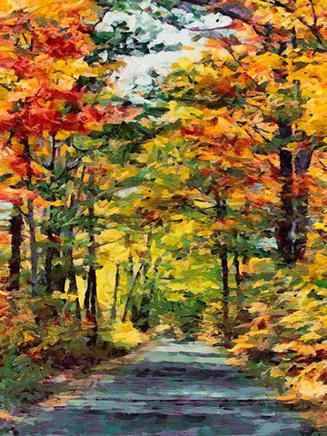 Golden Autumn Leaves Black Ornate Wood Framed Art Print with Double Matting by Medeiros, Celito