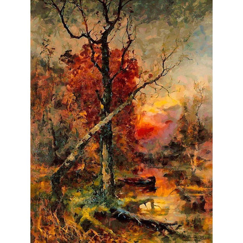 Deep Autumn Sunset II White Modern Wood Framed Art Print by Medeiros, Celito