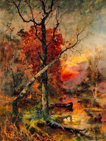 Deep Autumn Sunset II White Modern Wood Framed Art Print with Double Matting by Medeiros, Celito