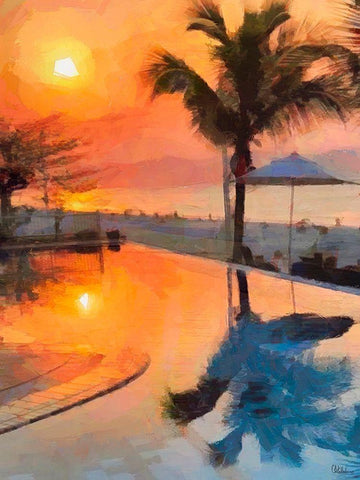 Sunset over the Beach White Modern Wood Framed Art Print with Double Matting by Medeiros, Celito