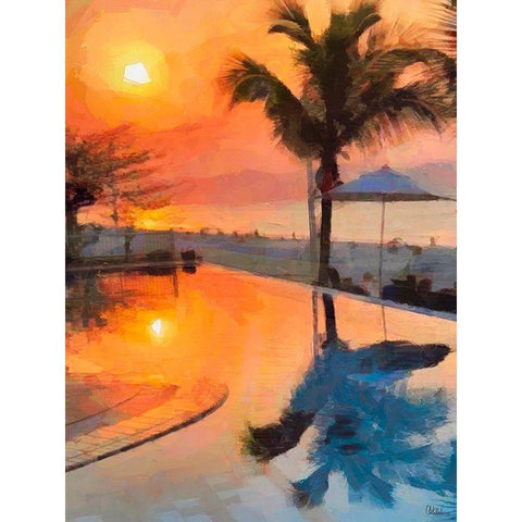 Sunset over the Beach Black Modern Wood Framed Art Print by Medeiros, Celito