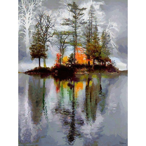 Autumn Island in the Lake Black Modern Wood Framed Art Print by Medeiros, Celito
