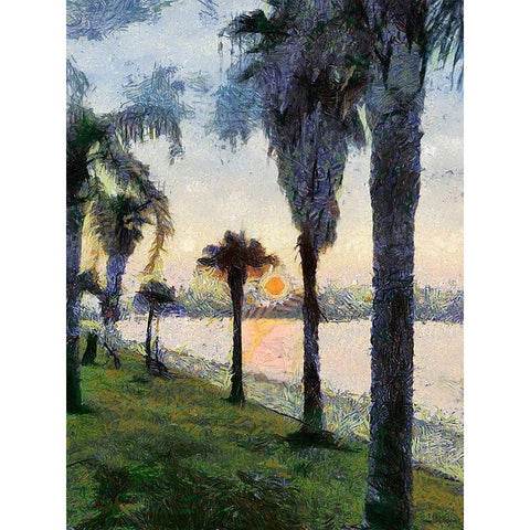 Palm Trees at Sunrise Gold Ornate Wood Framed Art Print with Double Matting by Medeiros, Celito
