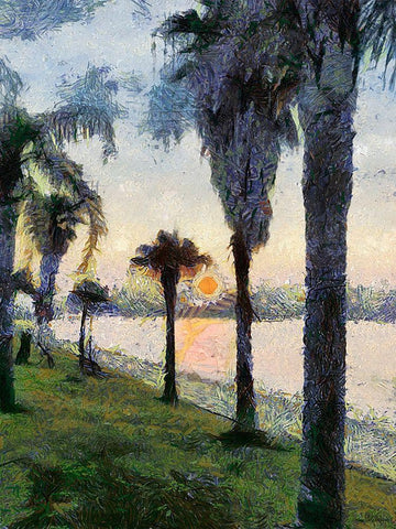Palm Trees at Sunrise Black Ornate Wood Framed Art Print with Double Matting by Medeiros, Celito