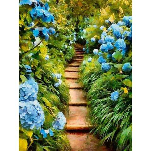 Stairs between Hydrangeas White Modern Wood Framed Art Print by Medeiros, Celito