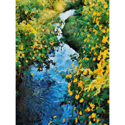 Yellow Flowers by the Stream Gold Ornate Wood Framed Art Print with Double Matting by Medeiros, Celito