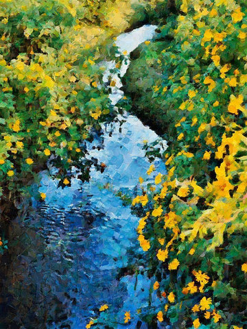 Yellow Flowers by the Stream White Modern Wood Framed Art Print with Double Matting by Medeiros, Celito