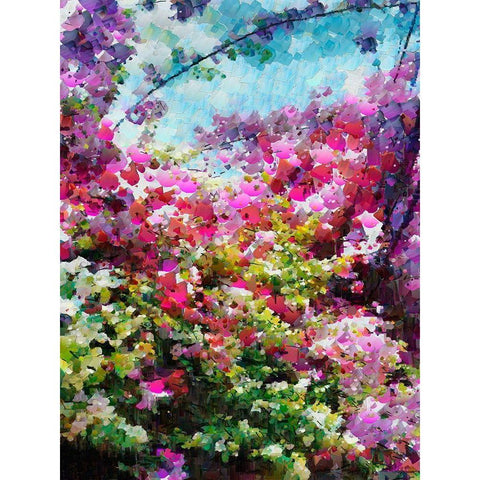 Pink Flowering Garden I White Modern Wood Framed Art Print by Medeiros, Celito