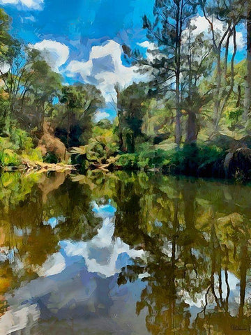 Tropical Pond White Modern Wood Framed Art Print with Double Matting by Medeiros, Celito