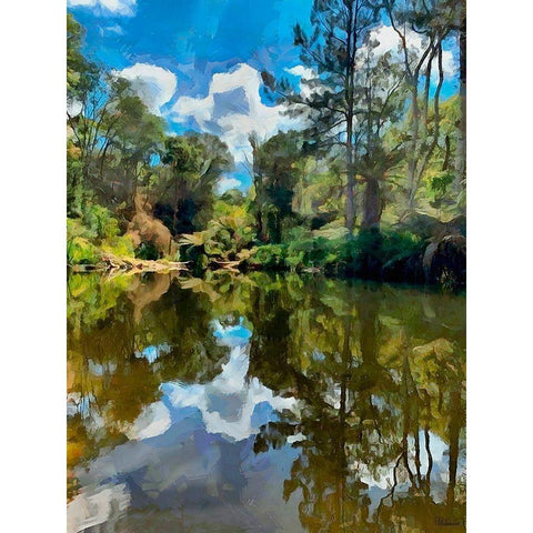 Tropical Pond White Modern Wood Framed Art Print by Medeiros, Celito