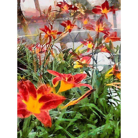 Red Orchids Black Modern Wood Framed Art Print by Medeiros, Celito