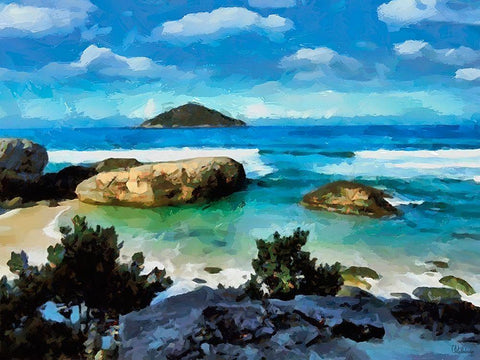 Beach in Brazil White Modern Wood Framed Art Print with Double Matting by Medeiros, Celito