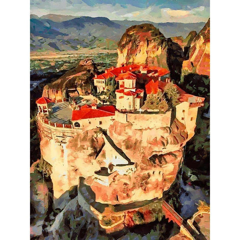 Temple in Greece Black Modern Wood Framed Art Print with Double Matting by Medeiros, Celito
