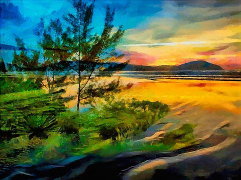 Lake after Sunset White Modern Wood Framed Art Print with Double Matting by Medeiros, Celito