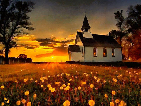 Small Churche by Sunset White Modern Wood Framed Art Print with Double Matting by Medeiros, Celito