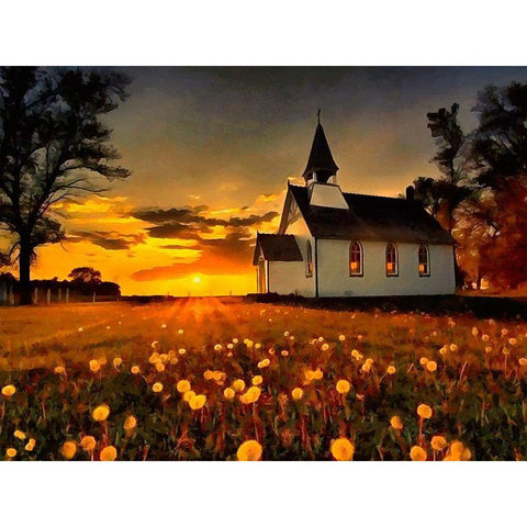Small Churche by Sunset Black Modern Wood Framed Art Print by Medeiros, Celito