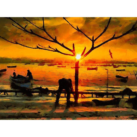 Small Harbour by Sunset I White Modern Wood Framed Art Print by Medeiros, Celito