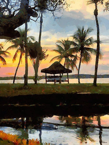 Palms near Sea White Modern Wood Framed Art Print with Double Matting by Medeiros, Celito