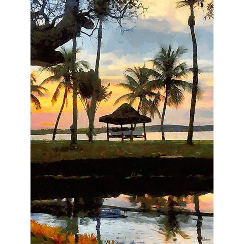 Palms near Sea Black Modern Wood Framed Art Print with Double Matting by Medeiros, Celito