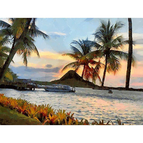 Palms near Sea II Black Modern Wood Framed Art Print with Double Matting by Medeiros, Celito