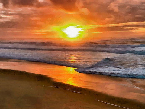 Sunset above the Sea White Modern Wood Framed Art Print with Double Matting by Medeiros, Celito