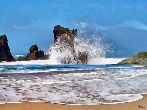 Rocks in the Surf I Black Ornate Wood Framed Art Print with Double Matting by Medeiros, Celito