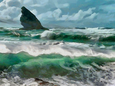 Rocks in the Surf II Black Ornate Wood Framed Art Print with Double Matting by Medeiros, Celito