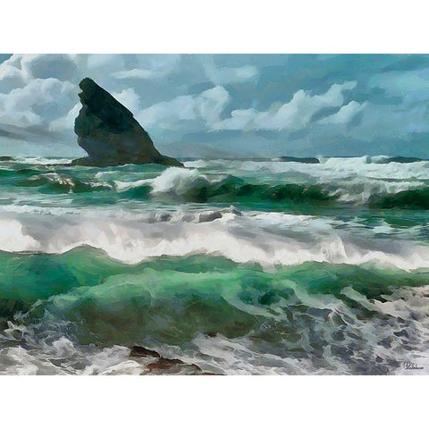 Rocks in the Surf II Black Modern Wood Framed Art Print by Medeiros, Celito