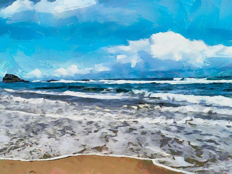 Rocks in the Surf III White Modern Wood Framed Art Print with Double Matting by Medeiros, Celito