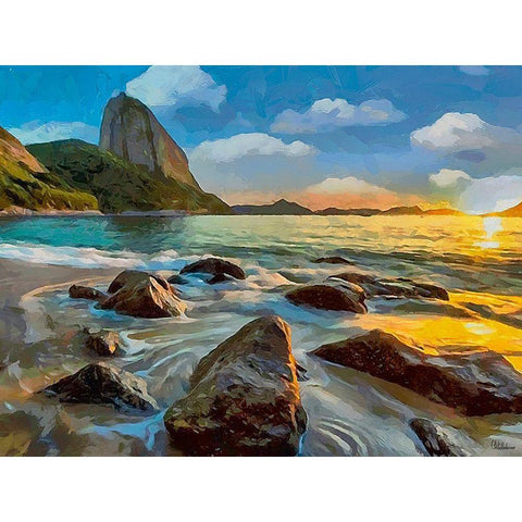 Beach in Rio I Black Modern Wood Framed Art Print with Double Matting by Medeiros, Celito