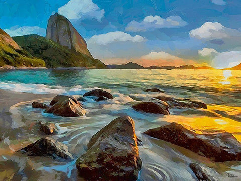 Beach in Rio I White Modern Wood Framed Art Print with Double Matting by Medeiros, Celito