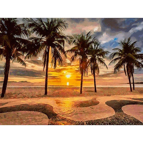 Beach in Rio II Black Modern Wood Framed Art Print by Medeiros, Celito