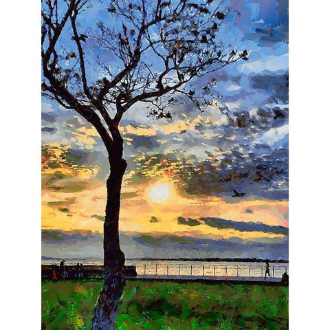 A Tree at Sunset Black Modern Wood Framed Art Print by Medeiros, Celito